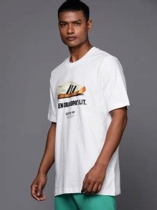 adidas printed men round neck white t shirt